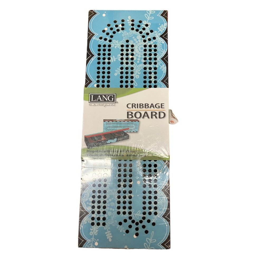 LANG CO Cribbage Game Board WINTER MAGIC Incl 2 Decks Cards & 8 Metal Pegs NIP